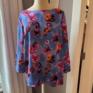 Banana Republic Floral Boatneck Blouse in Periwinkle Blue